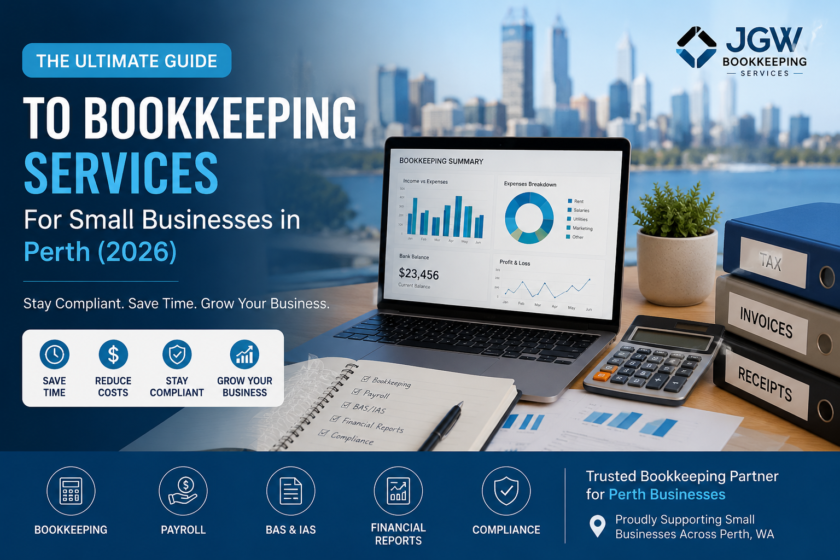 Professional bookkeeping services for small businesses in Perth, including BAS, payroll, bank reconciliation, and financial reporting.